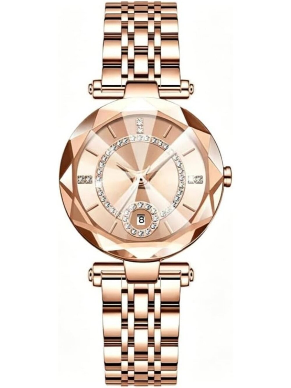 Women's Rose Gold Rhinestone Bracelet Creative Stainless Steel Strap Wristwatch - Picture 4 of 5